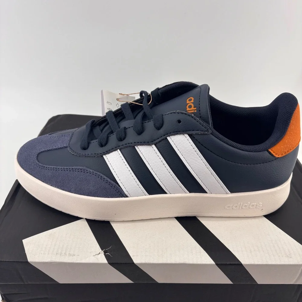 Adidas Barreda Sneakers Mens 8.5 Navy White Orange JI2310 New With Box Casual